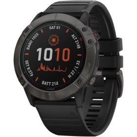 Garmin 010-02157-20 fenix 6X Pro Solar Titanium Carbon Gray DLC with Black Band