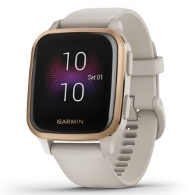 Garmin 010-02426-01 Venu Sq Music Edition (Rose Gold Aluminum Bezel with Light Sand Case and Silicone Band)